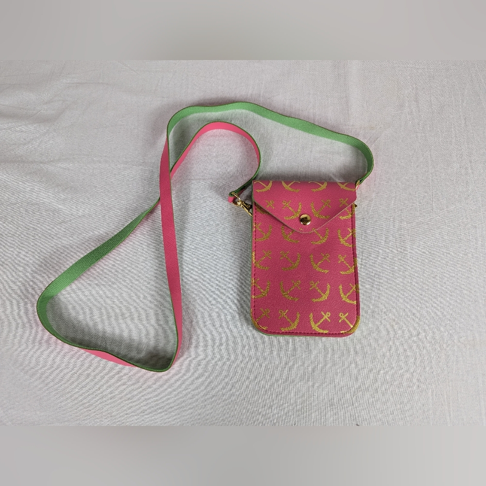 Top It Off Purse Green Pink Gold Anchor Vacation Coastal Shoulder Bag Crossbody